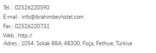 Ibrahimbey Hotel telefon numaralar, faks, e-mail, posta adresi ve iletiim bilgileri